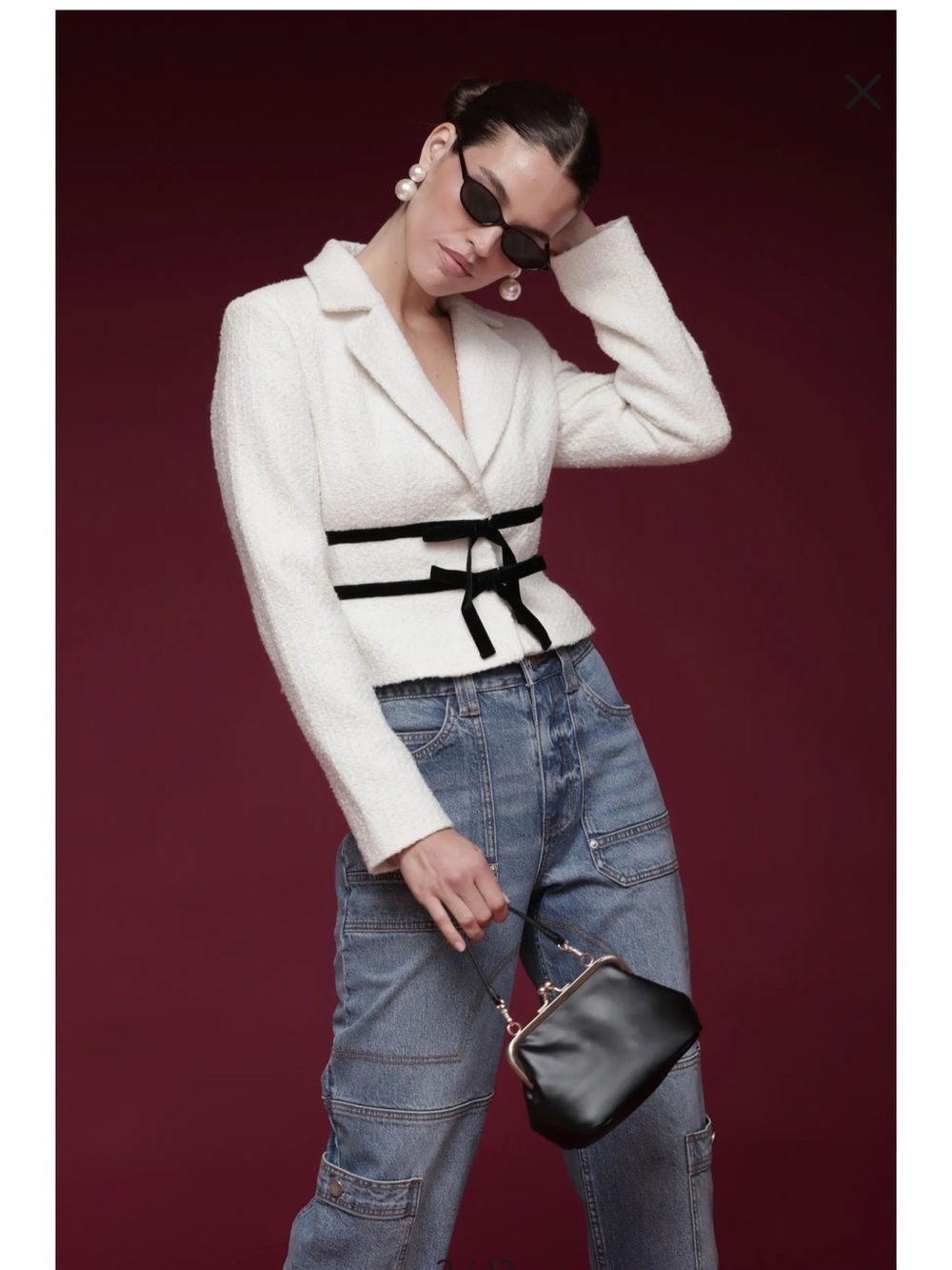 Avec Les Filles Bow Tweed Crop Jacket Minimalist Modern Sleek XL business casual - Picture 6 of 15